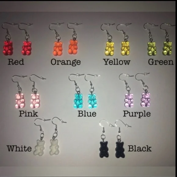(1 PAIR) BLACK GUMMY BEAR EARRINGS - Picture 2 of 5